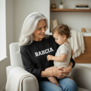 personalizowana bluza babcia z imionami wnuków zamszowy flock