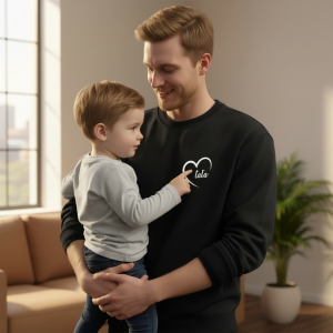 personalizowana bluza serce taty z imionami dzieci zamszowy flock